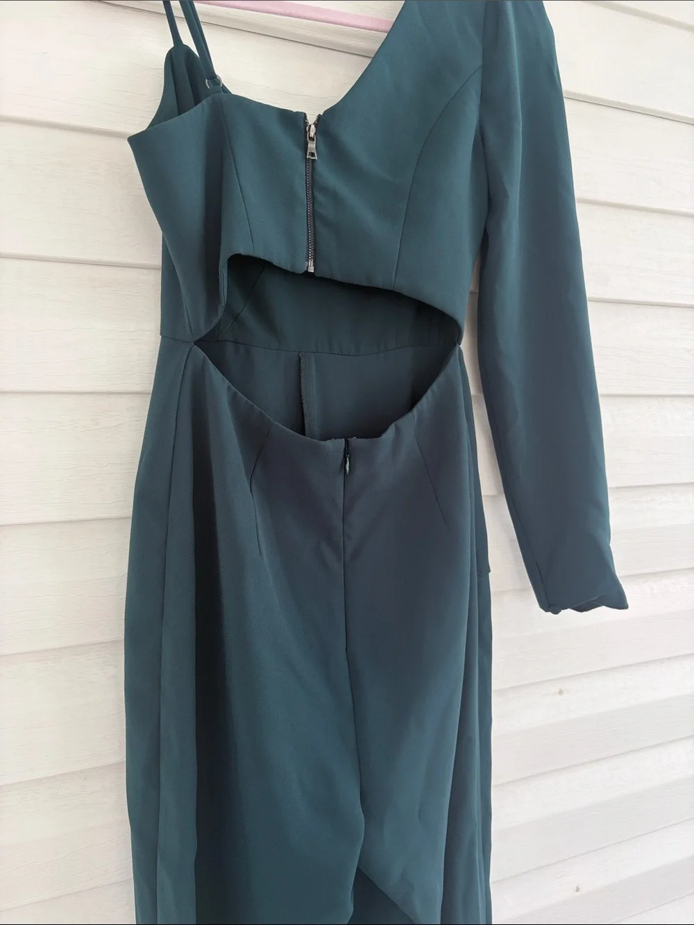 BCBGMAXAZRIA Dark Green One Shoulder Jumpsuit Wide Leg Formal Evening Romper